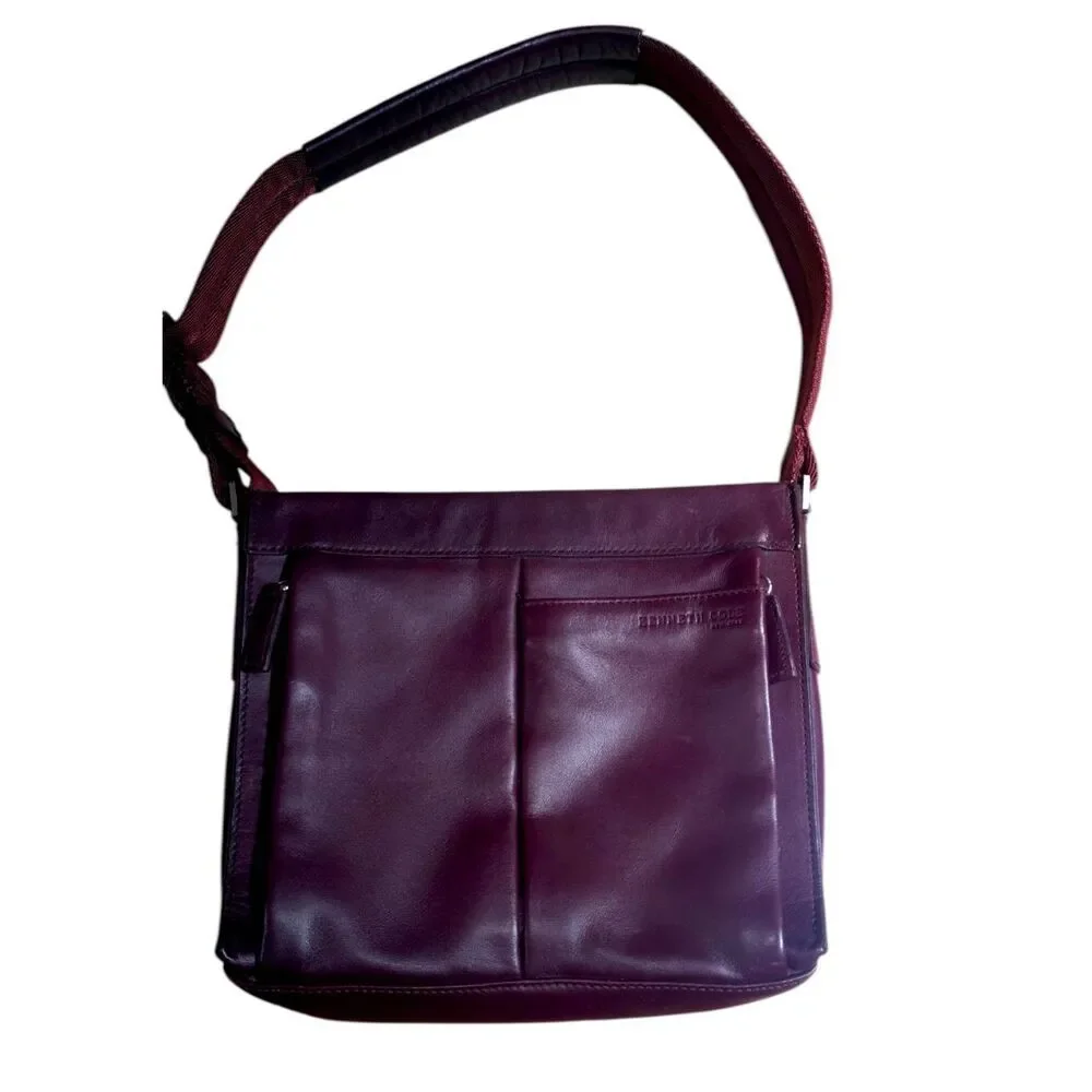 Kenneth Cole Burgundy Leather Crossbody Satchel Vintage Multi Pocket Bag